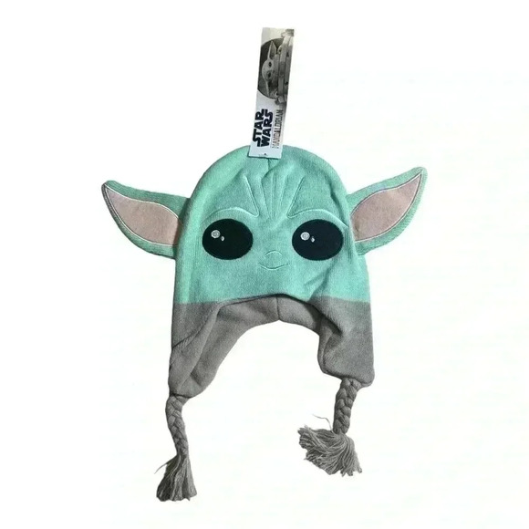 Star Wars Baby Yoda Grogu Unisex Kids Beanie Hat Ear Flaps One Size Green/Tan - Picture 5 of 5